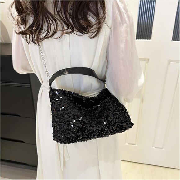 Stylish Sequin Crossbody Bag with Leather Strap - Perfect for Prom & Night Out - Picture 5 of 7